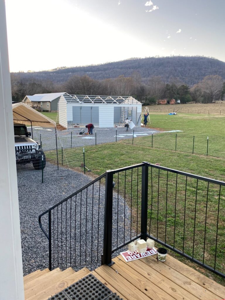 A view of an outdoor area with a jeep parked in the background.