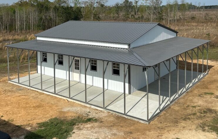 A building that is being built in the middle of nowhere.